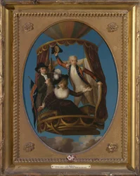 Captain Vincenzo Lunardi with his Assistant George Biggin, and Mrs. Letitia Anne Sage, in a Balloon